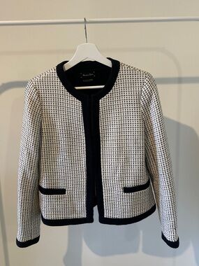 Massimo Dutti White Black Geometric Trim Blazer Tweed Jacket 8 Italy Portugal